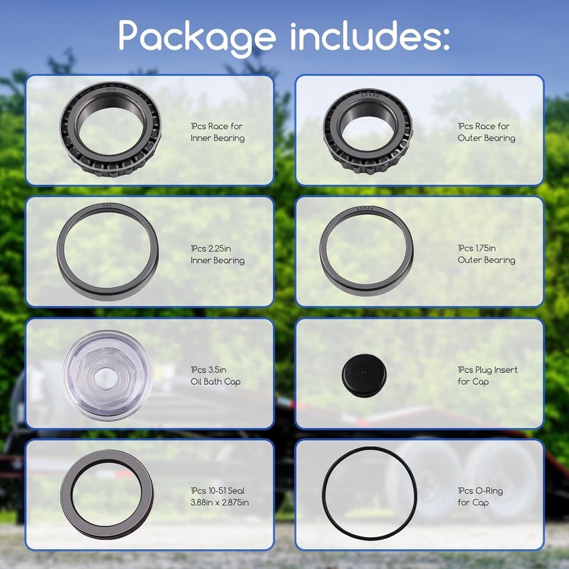 XTPTFABS Trailer Bearing Kit Compatible with Dexter 10K GD Axles After 2009 (Dexter Axle # D100G), Fits for Oil Bath Axles,Used with Drum 9-123, 430, 8-415 Series,12-1/4" x 3-3/8" Hub Drum Assembly - Image 4